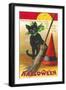 Halloween, Cat and Broom-null-Framed Art Print