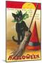 Halloween, Cat and Broom-null-Mounted Art Print