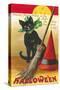 Halloween, Cat and Broom-null-Stretched Canvas