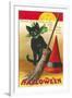 Halloween, Cat and Broom-null-Framed Art Print