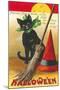 Halloween, Cat and Broom-null-Mounted Art Print