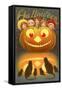 Halloween, Children behind Jack O'Lantern-null-Framed Stretched Canvas