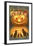 Halloween, Children behind Jack O'Lantern-null-Framed Art Print