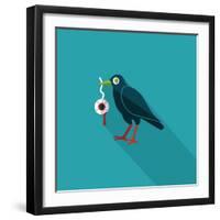 Halloween Crow and Eyeball Flat Icon with Long Shadow,Eps10-eatcute-Framed Art Print