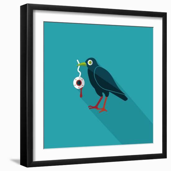 Halloween Crow and Eyeball Flat Icon with Long Shadow,Eps10-eatcute-Framed Art Print