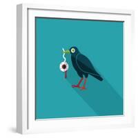 Halloween Crow and Eyeball Flat Icon with Long Shadow,Eps10-eatcute-Framed Art Print