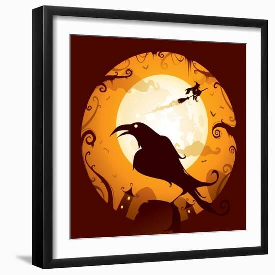 Halloween - Crow in Halloween Night-ori-artiste-Framed Art Print