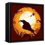 Halloween - Crow in Halloween Night-ori-artiste-Framed Stretched Canvas
