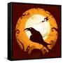 Halloween - Crow in Halloween Night-ori-artiste-Framed Stretched Canvas