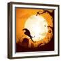 Halloween - Crow on the Graveyard-ori-artiste-Framed Art Print