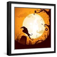 Halloween - Crow on the Graveyard-ori-artiste-Framed Art Print