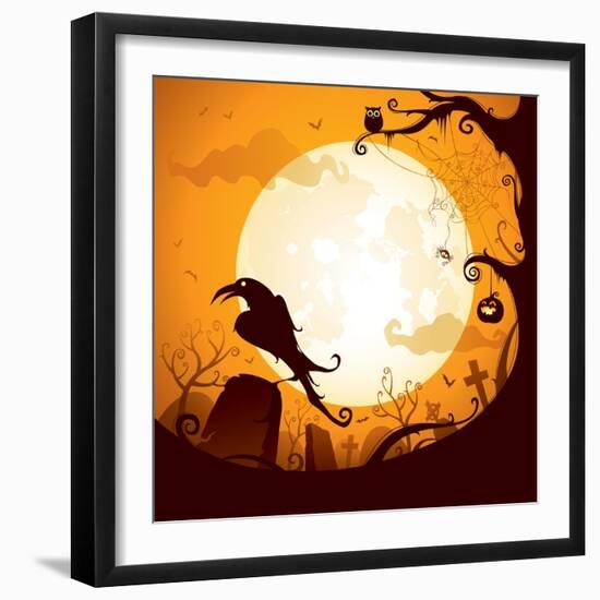 Halloween - Crow on the Graveyard-ori-artiste-Framed Art Print
