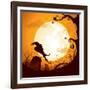 Halloween - Crow on the Graveyard-ori-artiste-Framed Art Print