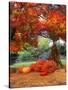Halloween Decorations of Pumpkins and Corn Stalks in Front of a Home-John Alves-Stretched Canvas