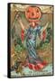 Halloween, Geisha with Jack O'Lantern Head-null-Framed Stretched Canvas