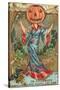 Halloween, Geisha with Jack O'Lantern Head-null-Stretched Canvas