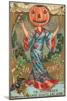 Halloween, Geisha with Jack O'Lantern Head-null-Mounted Art Print
