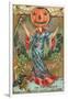 Halloween, Geisha with Jack O'Lantern Head-null-Framed Art Print