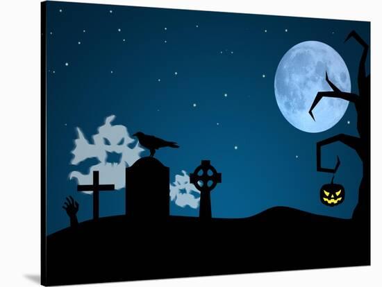 Halloween Ghosts in Graveyard-SorayaShan-Stretched Canvas