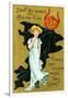 Halloween, Girl and Jack O'Lantern Goblin-null-Framed Art Print