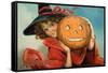 Halloween Girl Blue Sky Pumpkin-Vintage Apple Collection-Framed Stretched Canvas