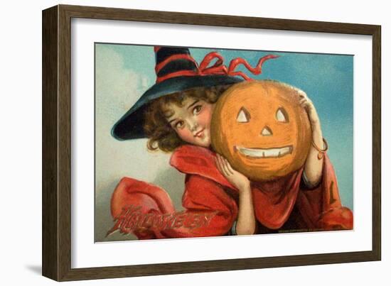 Halloween Girl Blue Sky Pumpkin-Vintage Apple Collection-Framed Giclee Print