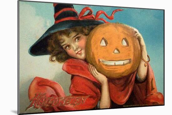 Halloween Girl Blue Sky Pumpkin-Vintage Apple Collection-Mounted Giclee Print