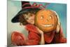 Halloween Girl Blue Sky Pumpkin-Vintage Apple Collection-Mounted Giclee Print