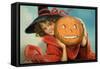 Halloween Girl Blue Sky Pumpkin-Vintage Apple Collection-Framed Stretched Canvas