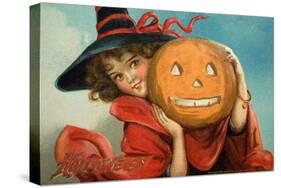 Halloween Girl Blue Sky Pumpkin-Vintage Apple Collection-Stretched Canvas