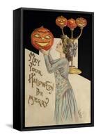 Halloween Girl Holding Pumpkin-Vintage Apple Collection-Framed Stretched Canvas