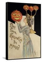 Halloween Girl Holding Pumpkin-Vintage Apple Collection-Framed Stretched Canvas