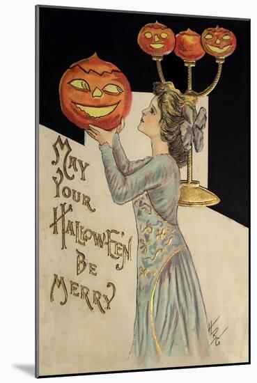 Halloween Girl Holding Pumpkin-Vintage Apple Collection-Mounted Giclee Print