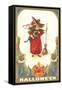 Halloween, Girl Witch with Cats-null-Framed Stretched Canvas