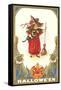 Halloween, Girl Witch with Cats-null-Framed Stretched Canvas