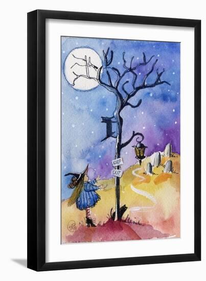 Halloween Graveyard Black Cat Keep Out-sylvia pimental-Framed Art Print