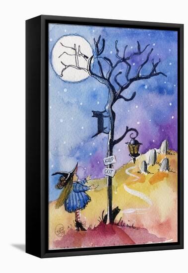 Halloween Graveyard Black Cat Keep Out-sylvia pimental-Framed Stretched Canvas