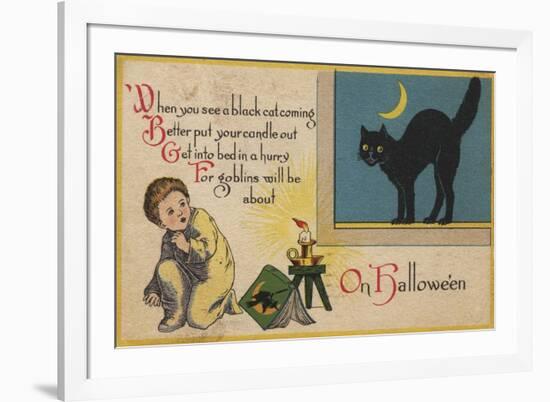 Halloween Greeting - Black Cat-Lantern Press-Framed Art Print