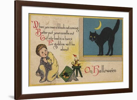 Halloween Greeting - Black Cat-Lantern Press-Framed Art Print