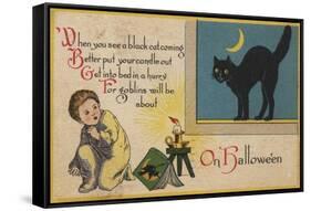 Halloween Greeting - Black Cat-Lantern Press-Framed Stretched Canvas