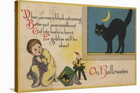 Halloween Greeting - Black Cat-Lantern Press-Stretched Canvas