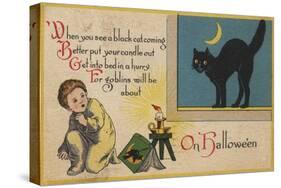 Halloween Greeting - Black Cat-Lantern Press-Stretched Canvas