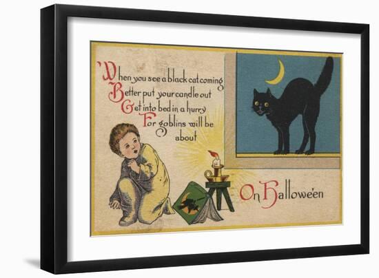 Halloween Greeting - Black Cat-Lantern Press-Framed Art Print