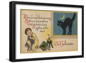 Halloween Greeting - Black Cat-Lantern Press-Framed Art Print