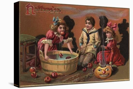 Halloween Greeting - Bobbing for Apples No.2-Lantern Press-Stretched Canvas