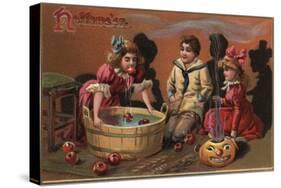 Halloween Greeting - Bobbing for Apples No.2-Lantern Press-Stretched Canvas