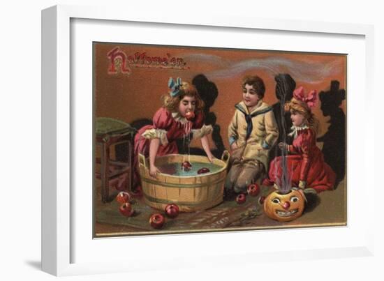 Halloween Greeting - Bobbing for Apples No.2-Lantern Press-Framed Art Print