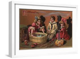 Halloween Greeting - Bobbing for Apples No.2-Lantern Press-Framed Art Print