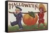 Halloween Greeting - Carrying Pumpkin-Lantern Press-Framed Stretched Canvas