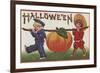 Halloween Greeting - Carrying Pumpkin-Lantern Press-Framed Art Print